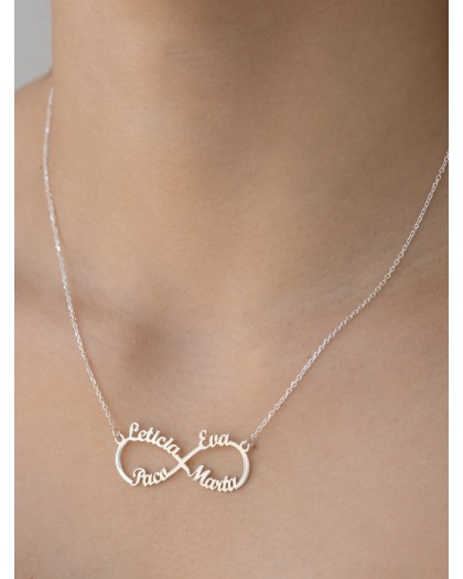 Collar con 4 nombres Infinito Plata