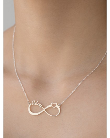 Collar con 1 nombre Infinito Corazón Plata