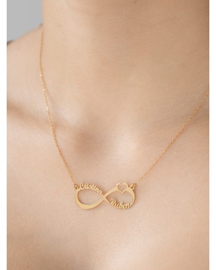 Collar con 2 nombres Infinito Corazón Doré
