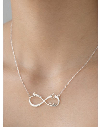 Collar con 2 nombres Infinito Estrella Plata
