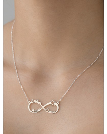 Collar con 3 nombres Infinito Estrella Plata