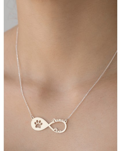 Collar con 2 nombres Infinito Mascota Plata