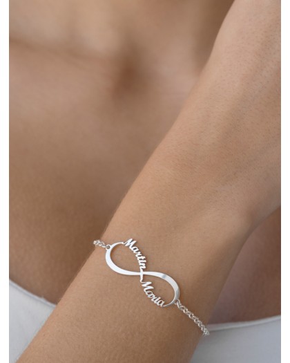 Pulsera con 2 nombres infinito Plata