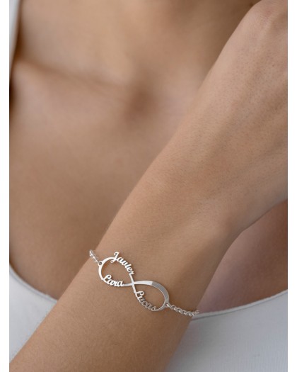 Pulsera con 3 nombres infinito Plata