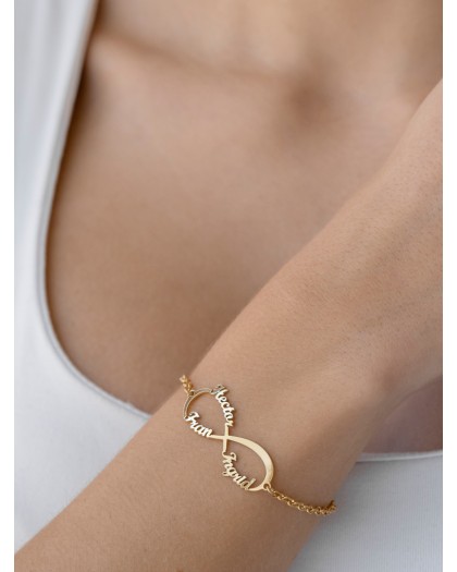 Pulsera con 3 nombres infinito Doré