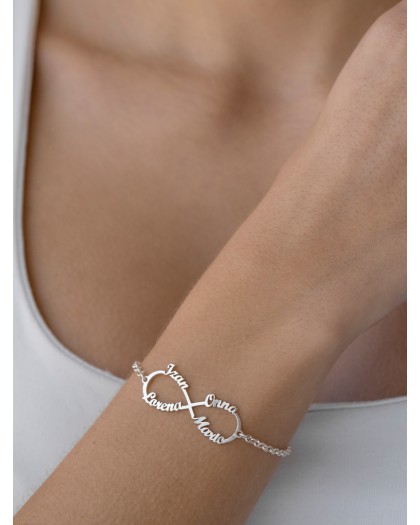Pulsera con 4 nombres infinito Plata