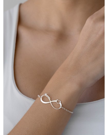 Pulsera con 1 nombre infinito Corazón Plata