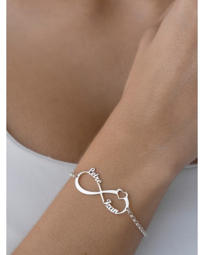 Pulsera con 2 nombres infinito Corazón Plata