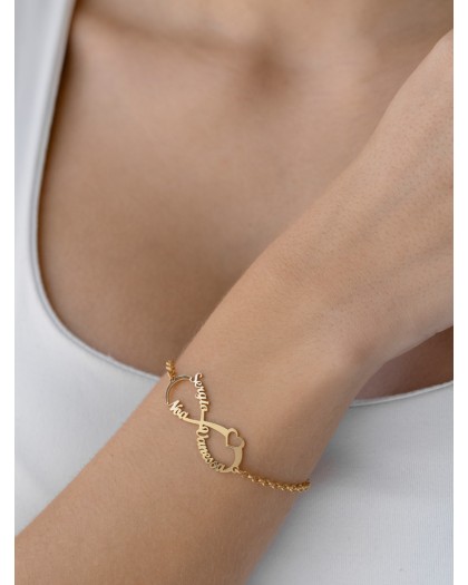 Pulsera con 3 nombres infinito Corazón Doré