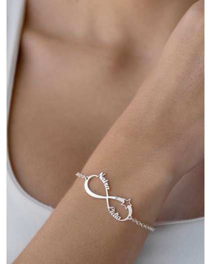 Pulsera con 2 nombres infinito Estrella Plata
