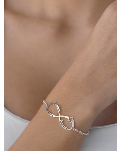 Pulsera con 3 nombres infinito estrella Plata