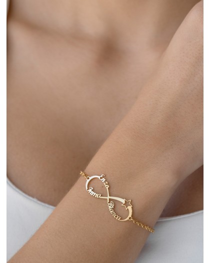 Pulsera con 3 nombres infinito estrella Doré