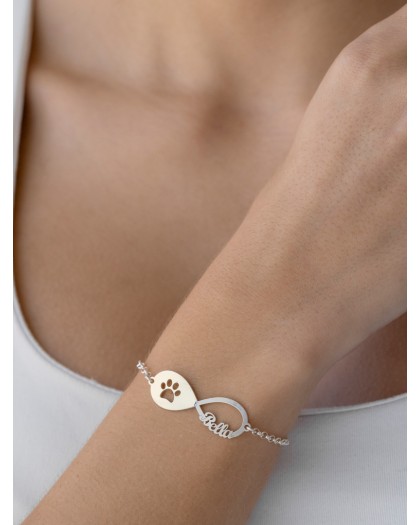 Pulsera con 1 nombre Infinito Mascota Plata