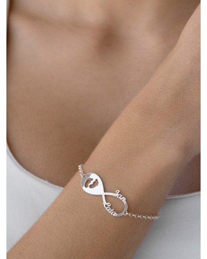 Pulsera con 2 nombres Infinito Baby Plata