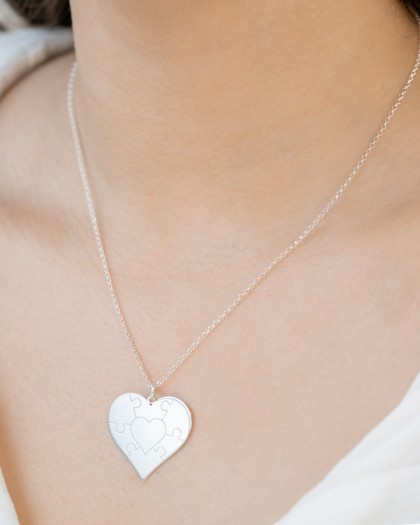 Collar Corazón puzzle Plata