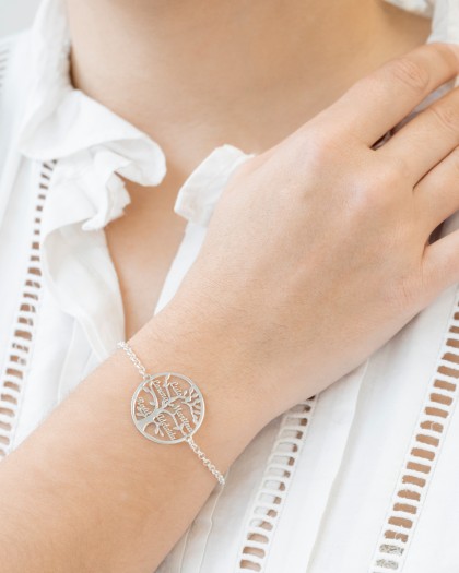 Pulsera con Nombre Árbol de la Vida Plata