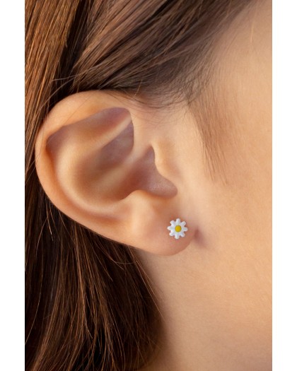 Pendientes flor esmalte plata