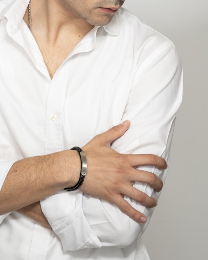 Pulsera piel trenzado negro