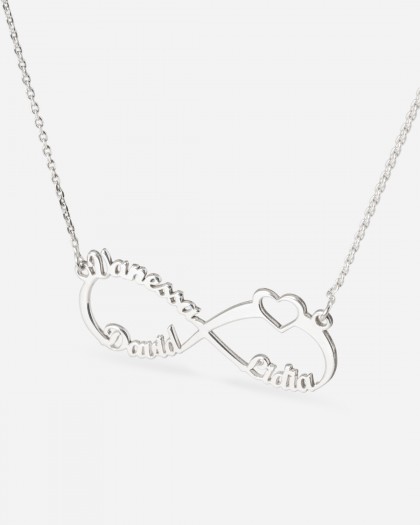 Collar con 3 nombres Infinito Corazón Plata