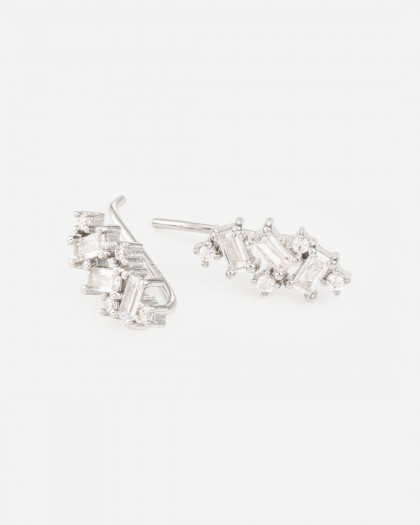 Pendientes Trepador Baguette Plata