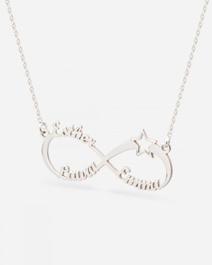 Collar con 3 nombres Infinito Estrella Plata