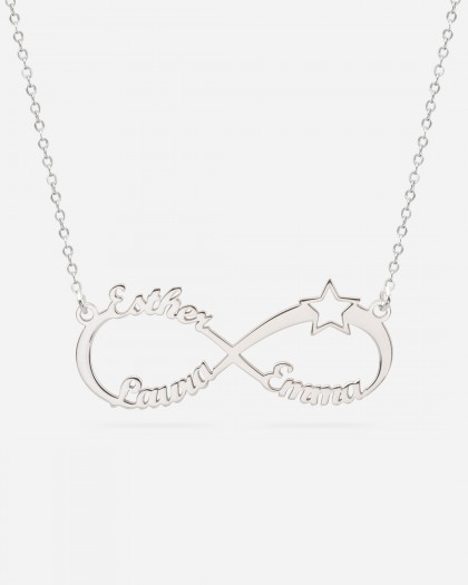 Collar con 3 nombres Infinito Estrella Plata
