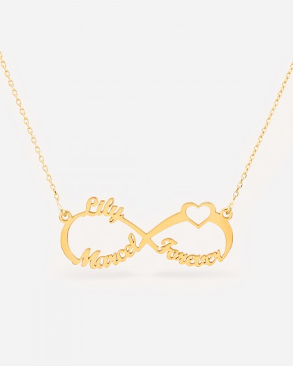Collar con 3 nombres Infinito Corazón Doré