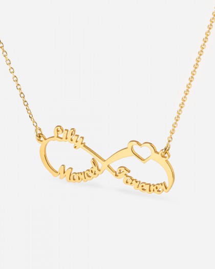 Collar con 3 nombres Infinito Corazón Doré