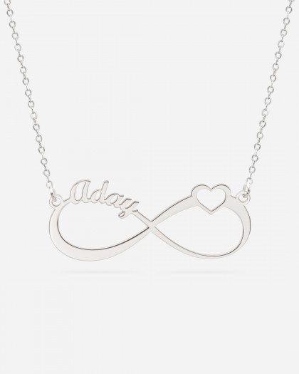 Collar con 1 nombre Infinito Corazón Plata