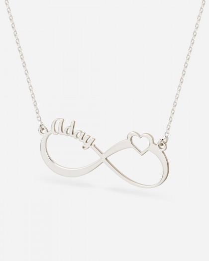 Collar con 1 nombre Infinito Corazón Plata