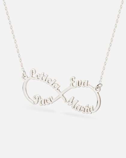 Collar con 4 nombres Infinito Plata