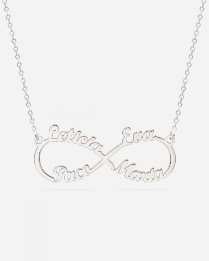 Collar con 4 nombres Infinito Plata