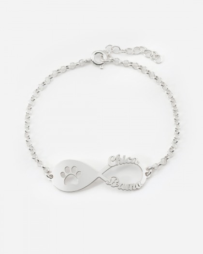 Pulsera con 2 nombres Infinito Mascota Plata