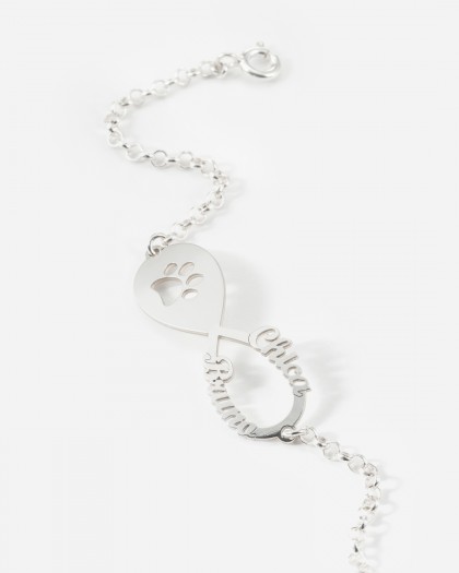 Pulsera con 2 nombres Infinito Mascota Plata