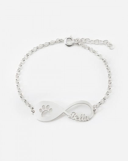 Pulsera con 1 nombre Infinito Mascota Plata