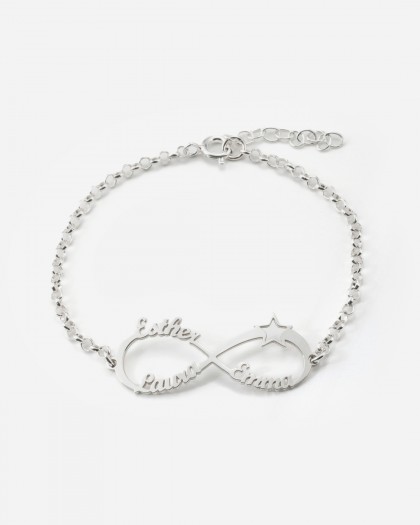 Pulsera con 3 nombres infinito estrella Plata