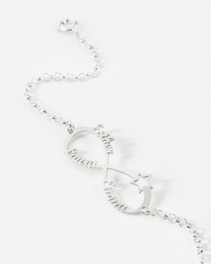 Pulsera con 3 nombres infinito estrella Plata