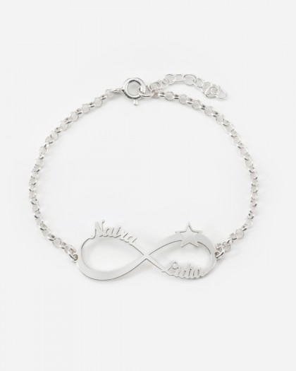Pulsera con 2 nombres infinito Estrella Plata