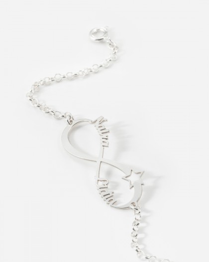 Pulsera con 2 nombres infinito Estrella Plata