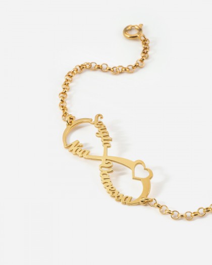 Pulsera con 3 nombres infinito Corazón Doré