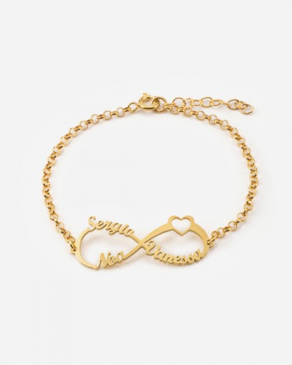 Pulsera con 3 nombres infinito Corazón Doré
