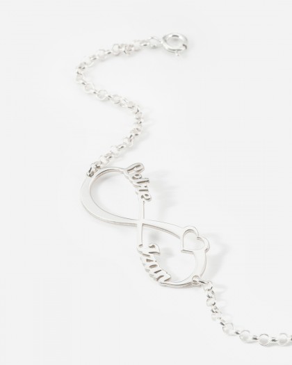 Pulsera con 2 nombres infinito Corazón Plata