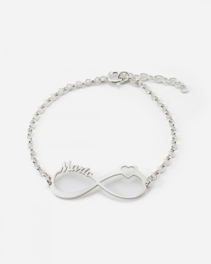 Pulsera con 1 nombre infinito Corazón Plata