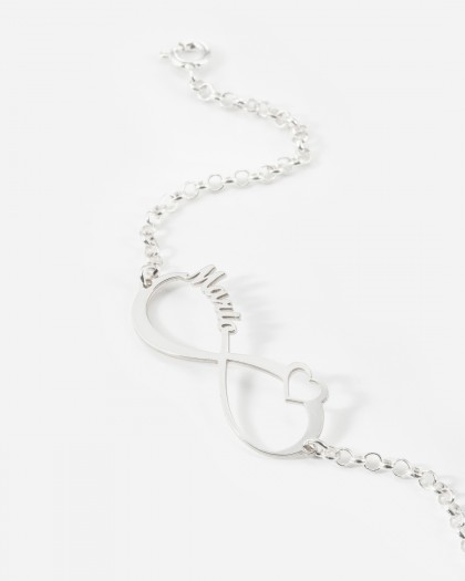 Pulsera con 1 nombre infinito Corazón Plata
