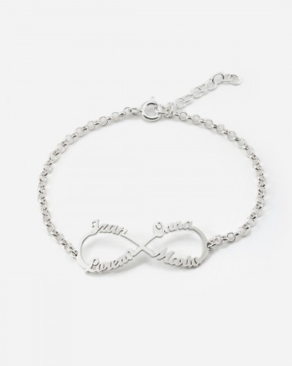 Pulsera con 4 nombres infinito Plata