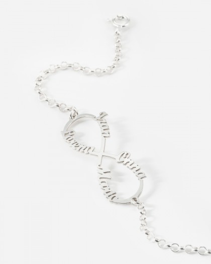 Pulsera con 4 nombres infinito Plata