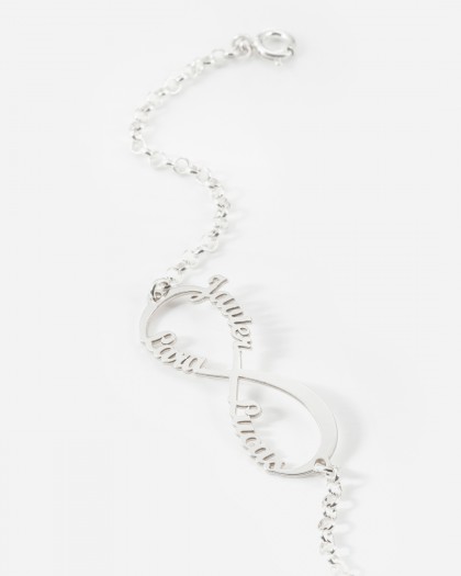 Pulsera con 3 nombres infinito Plata