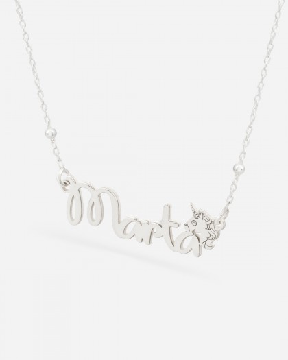 Collar con nombre unicornio Plata