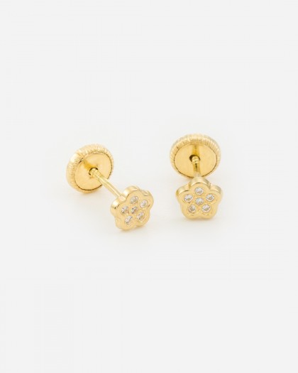 Pendientes minis circonitas flor oro