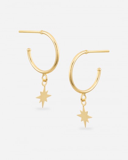 Pendientes de aro estrella oro